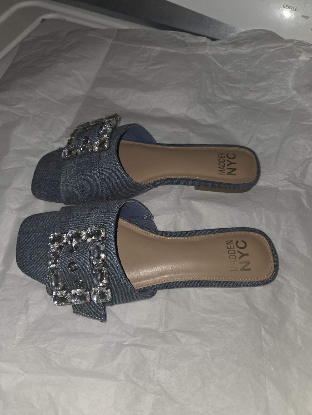 Denim Rhinestone Mules - Picture 2 of 5